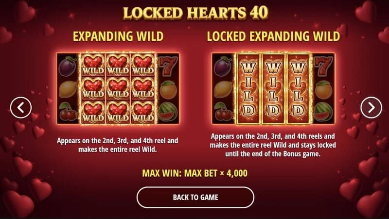Locked Hearts 40 – besiplečiantis Wild širdies simbolis