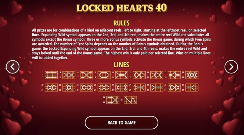 Locked Hearts 40 – laimėjimo linijos ant būgnų